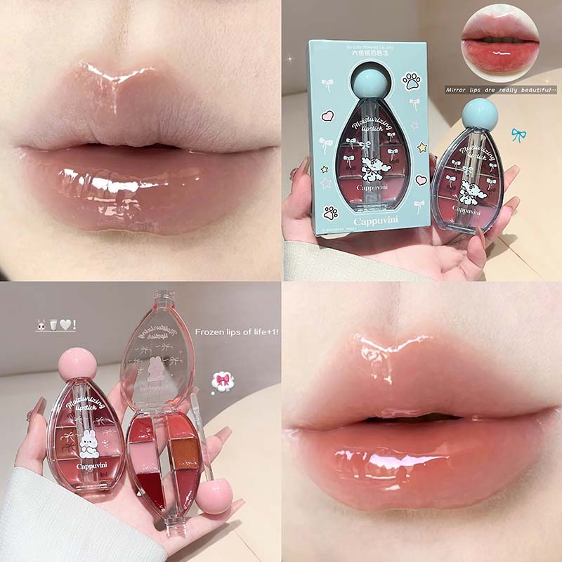 6 Color Mirror Lip Gloss Palet - Lip Tint Korean のレビューと価格